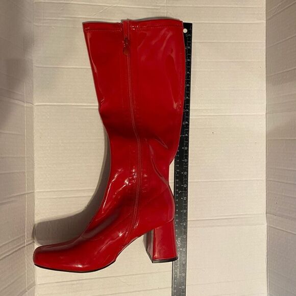 DREAM PAIRS Women’s Square Tor Chunky Knee High Red Boots Side Zip Size 9 - Picture 7 of 9